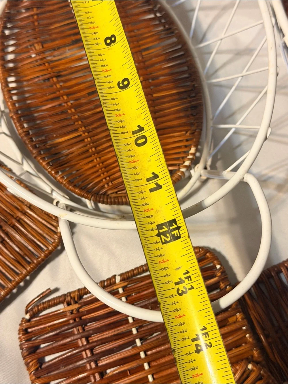 White Wire Wicker Serving Basket Set French Country Cottagecore Kitchen Decor